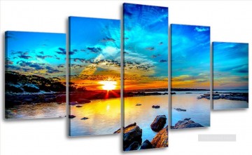  panels Canvas - sunset seascape in set panels